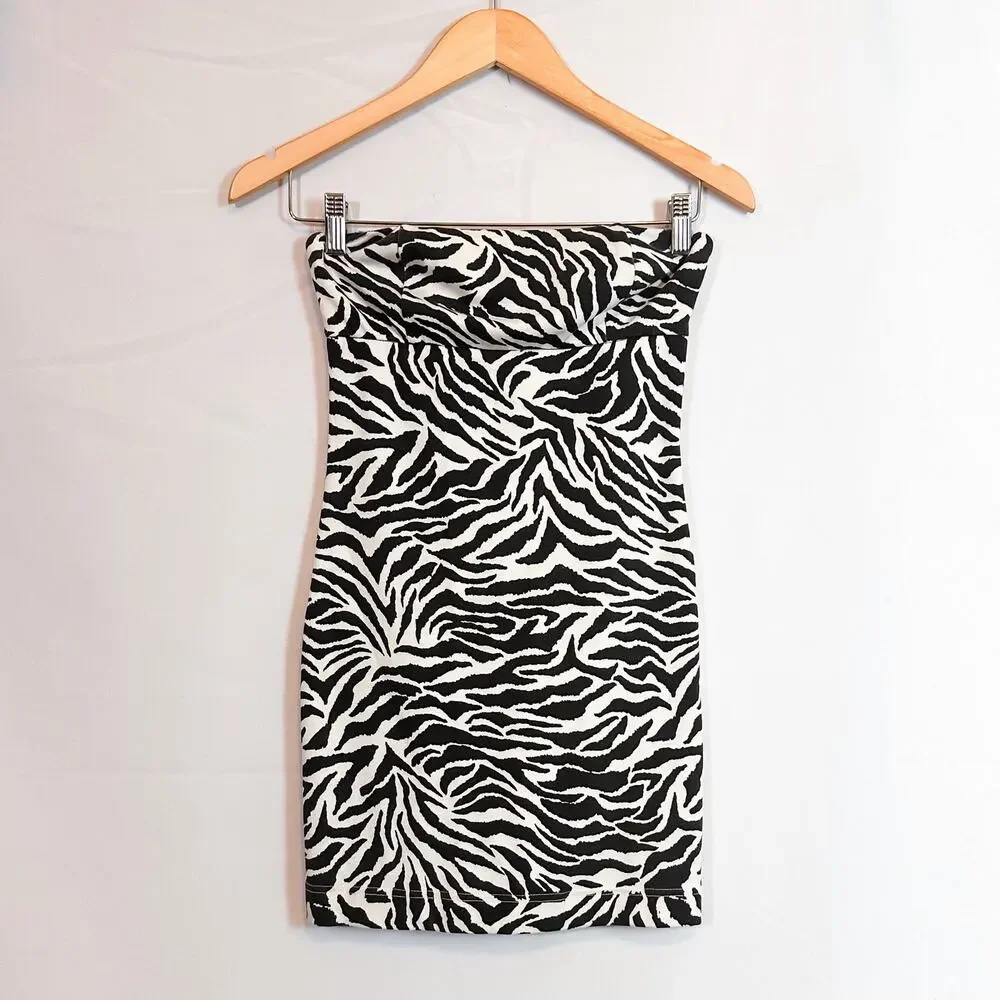 VINTAGE Y2K F21 Zebra Strapless Mini Dress Sz. S - Picture 1 of 5